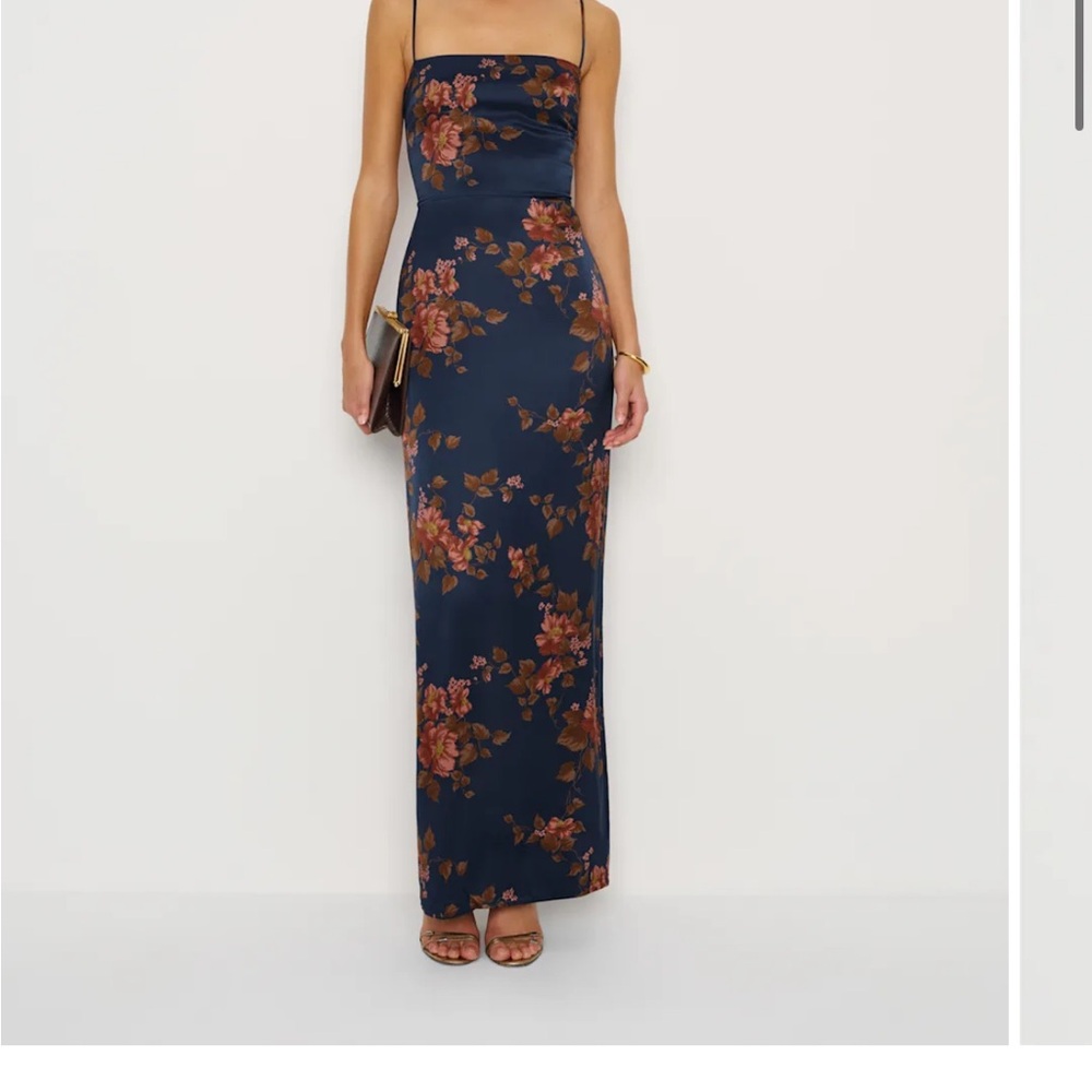 Reformation Navy and Brown Floral Maxi Dress